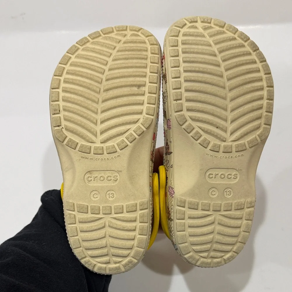 CROCS Kids Beach Print Clogs with Yellow Strap Size 13